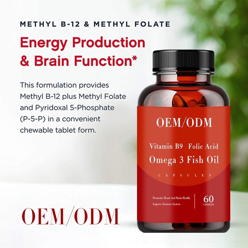 L'olio di pesce acido folico della vitamina B9 Omega 3 vitamine Softgel promuove il cuore e Brain Health