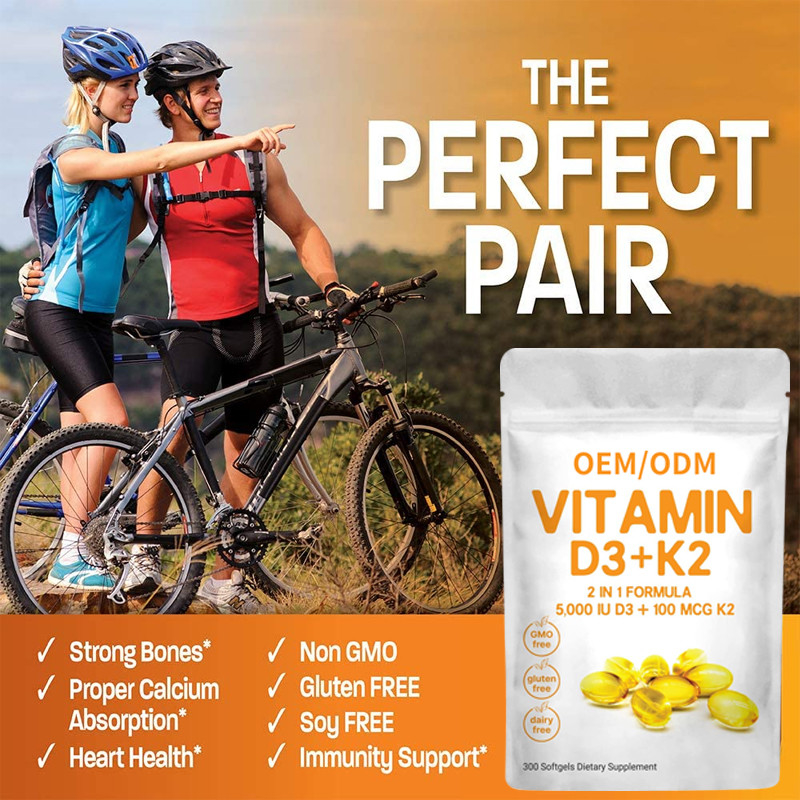 Vitamina D3 su ordinazione Gummies 5000 IU con K2 100 il mcg Softgels 2 in 1 cuore immune di sostegno