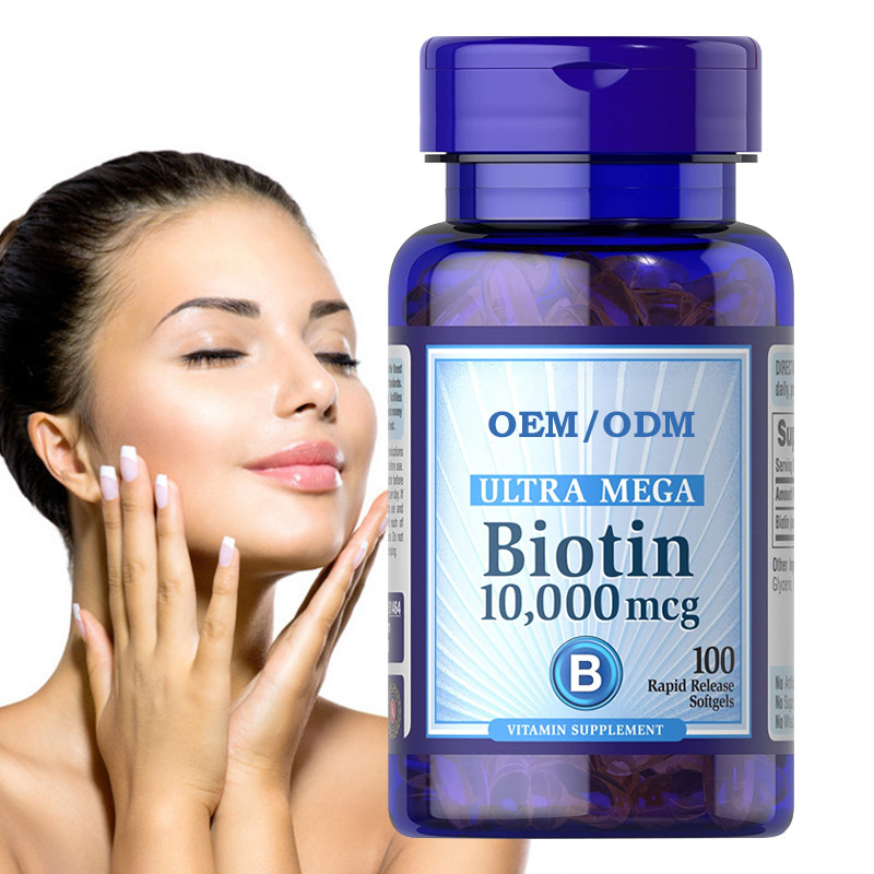 Conteggio di Softgels 100 di mcg di ricrescita 10000 della pelle e delle unghie dei capelli di Gummies della vitamina della biotina dell'OEM Skincare