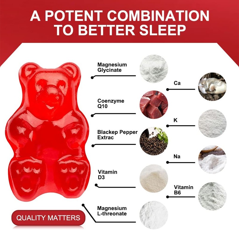 Le caramelle gommose alla melatonina senza glutine supportano il sonno rilassano la melatonina, la vitamina D, il magnesio, l'estratto di melissa