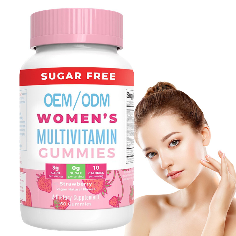 Vitamine del multivitaminico delle donne quotidiane di sostegno immune con la pelle organica dei capelli degli ingredienti ed inchiodare gommoso