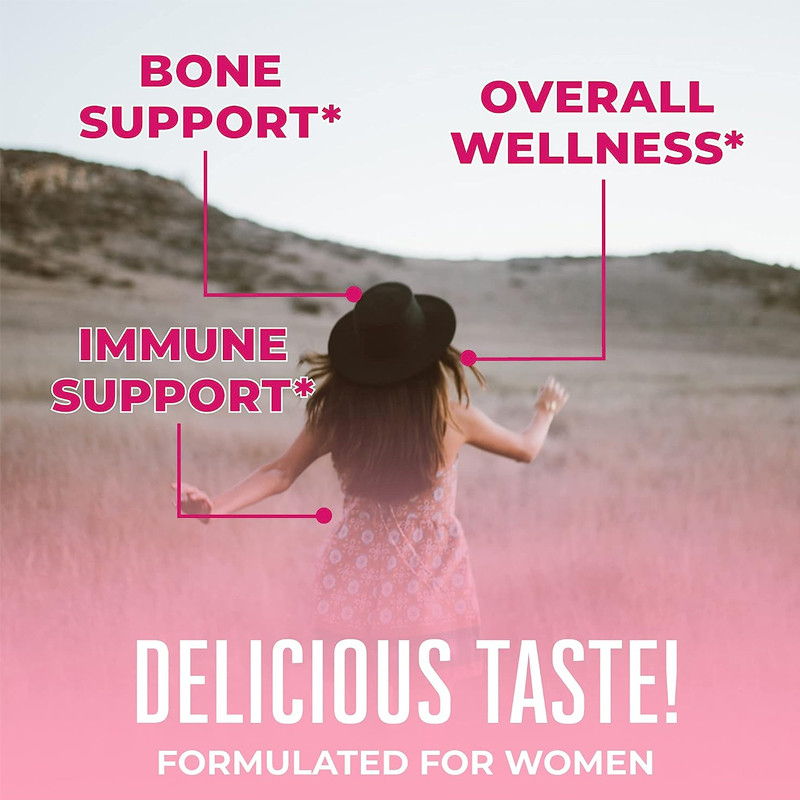 Vitamine del multivitaminico delle donne quotidiane di sostegno immune con la pelle organica dei capelli degli ingredienti ed inchiodare gommoso