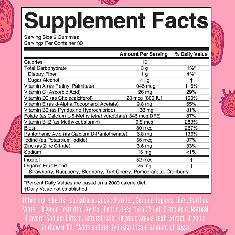 Vitamine del multivitaminico delle donne quotidiane di sostegno immune con la pelle organica dei capelli degli ingredienti ed inchiodare gommoso