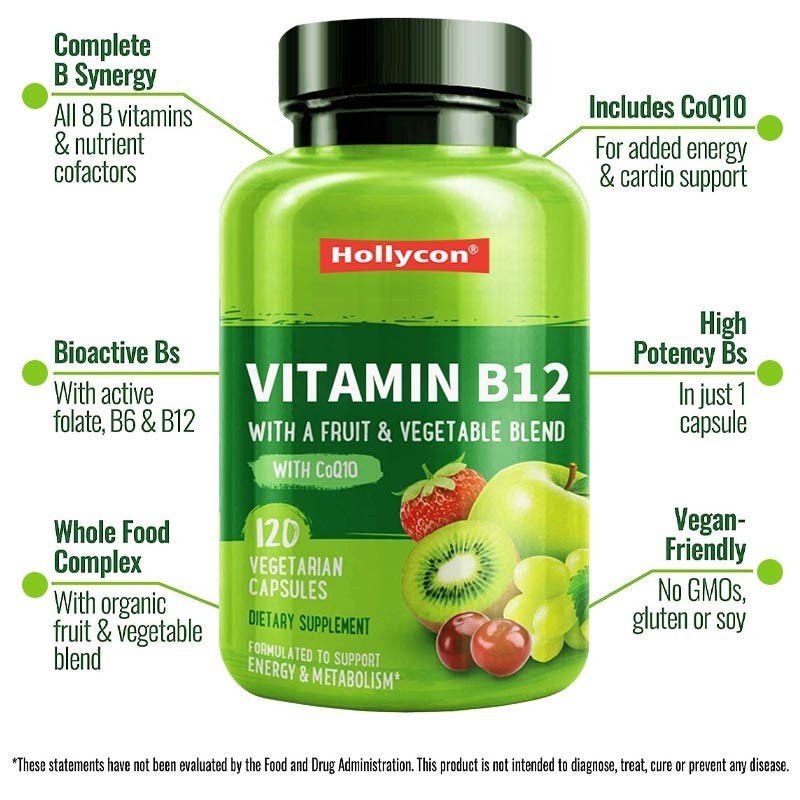 FDA Vitamina B12 Capsule Metil Folato Vitamina B6 Frutta Verdura Miscela Supporta Energia Sana Vegana