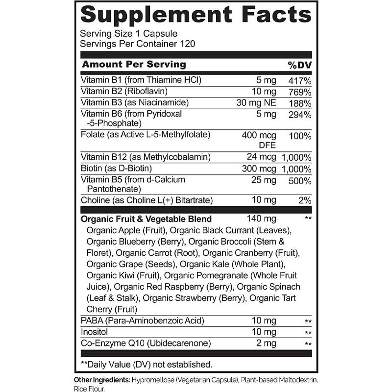 FDA Vitamina B12 Capsule Metil Folato Vitamina B6 Frutta Verdura Miscela Supporta Energia Sana Vegana