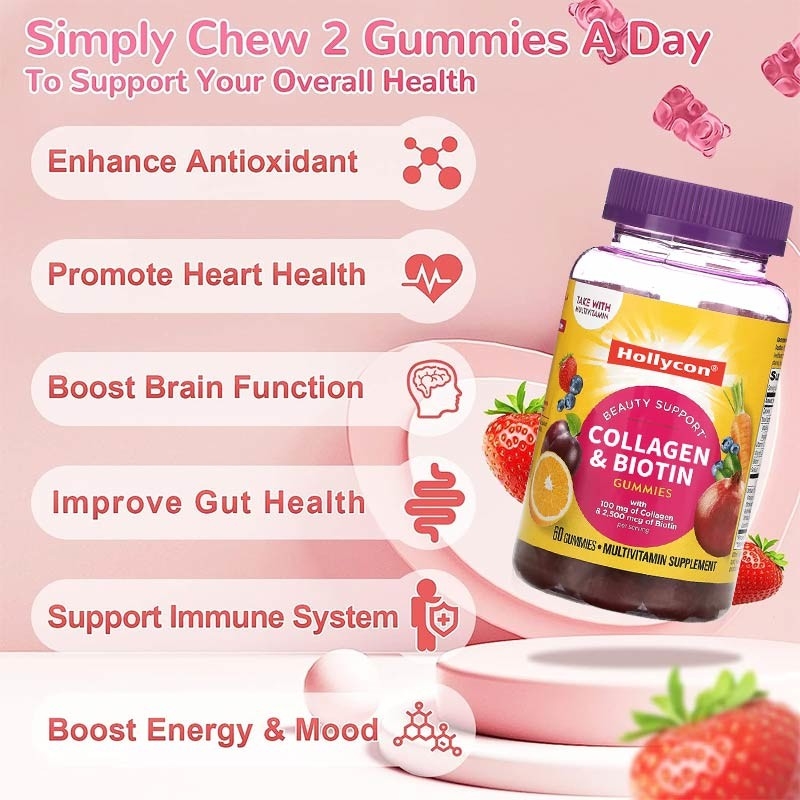 Gummies vitaminici alla biotina rossa per camere bianche OEM 30 porzioni per contenitore Produzione non inquinante