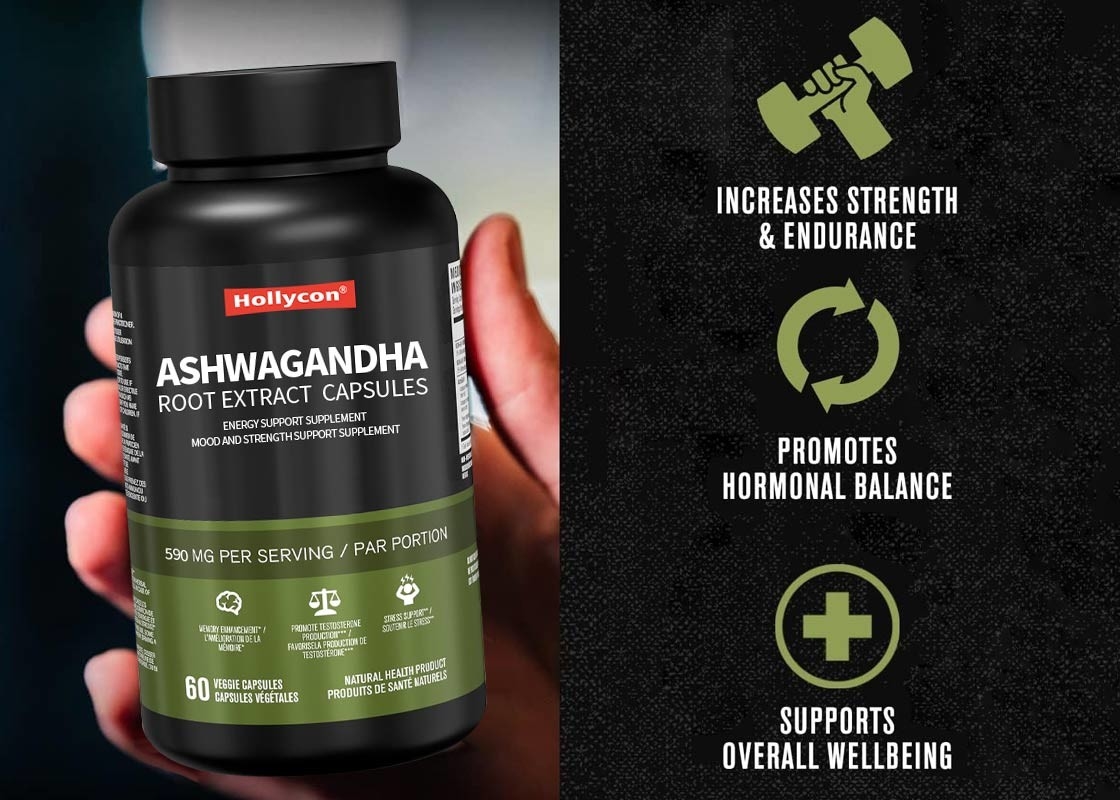 60pcs Estratto di radice di Ashwagandha Capsule Supplemento di supporto all'umore e alla forza per alleviare lo stress naturale