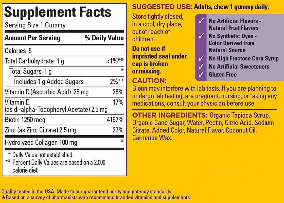 COA Collagen Gummies Con Vitamina C Zinco Biotina 60PCS Per la salute della pelle Supplemento di supporto immunitario