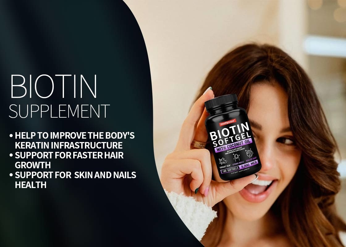 Biotina pura Vitamina gomma con olio di cocco Softgels Crescita dei capelli più veloce Per la salute della pelle e delle unghie Biotina integratore