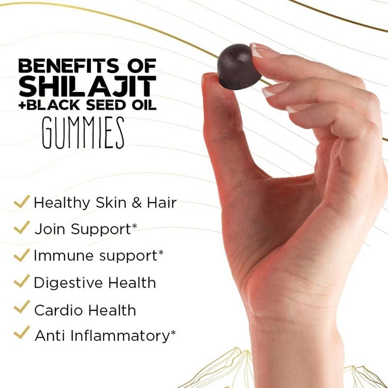 Pure Shilajit Supplement Gummies con olio di semi neri ad alta potenza Pure Himalayan Resin Gummies