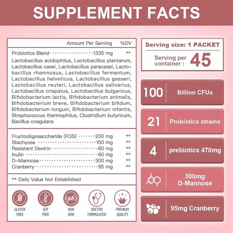 OEM Donne Probiotici con D-Mannosio e Cranberry Per Tratto Urinario Salute intestinale Digestiva Prebiotici E Probiotici Polvere