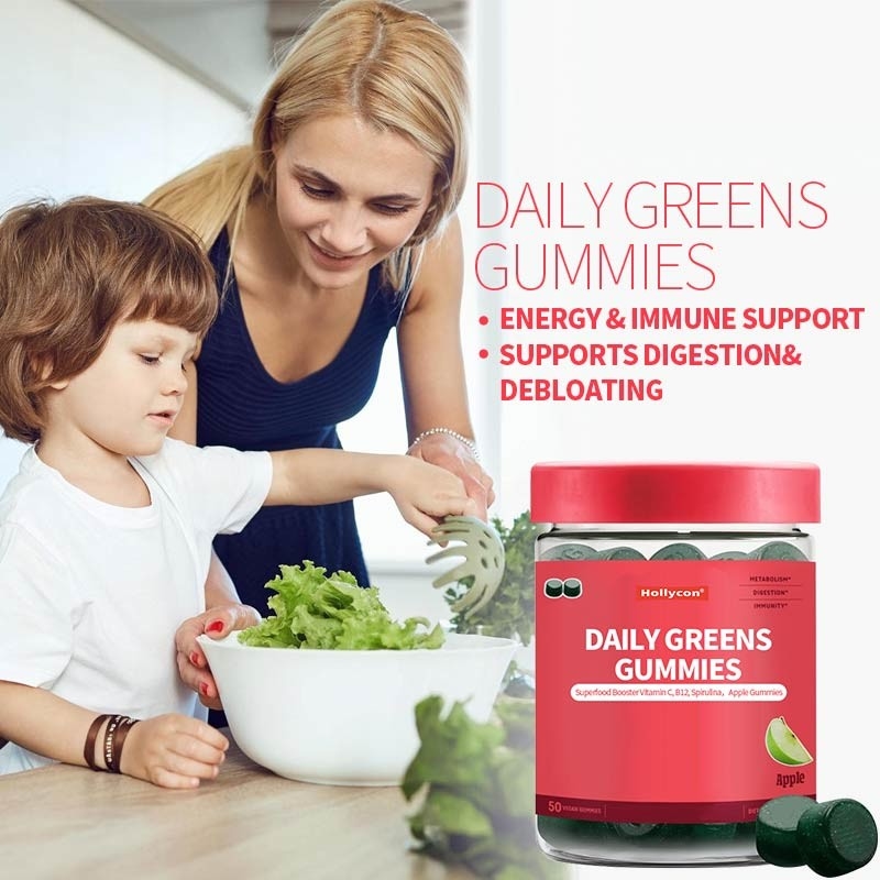 2024 Nuovo arrivo Daily Greens Gummies Superfood Booster Vitamina C B12 Spirulina Apple Gummies