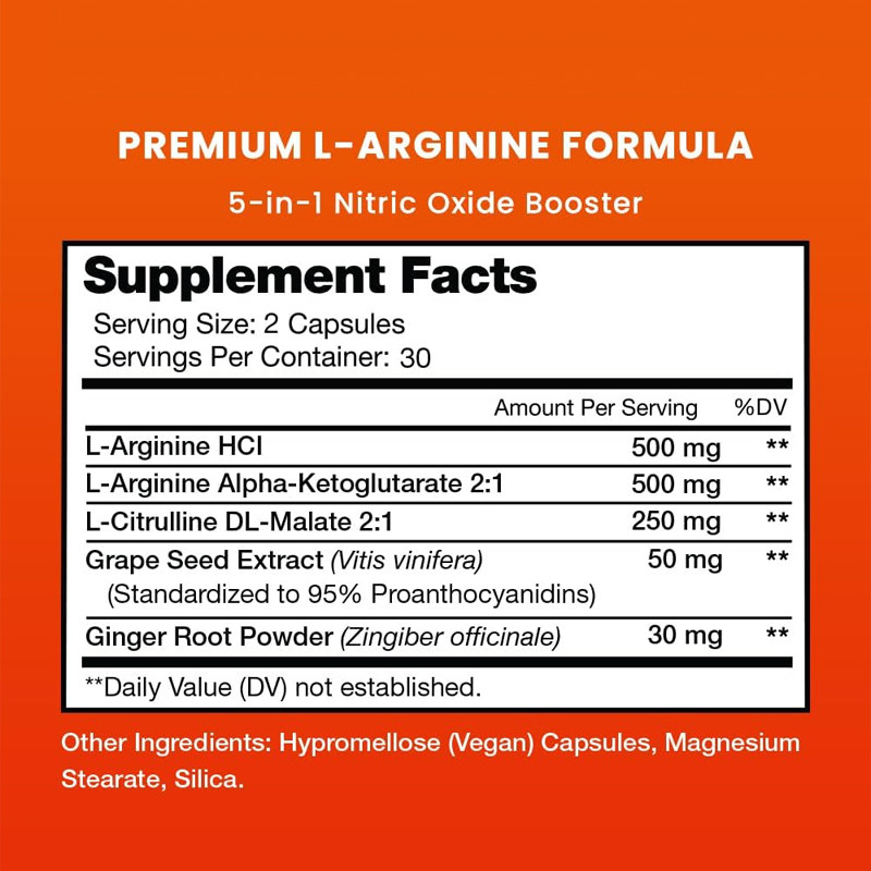 OEM Premium L-Arginina Supplement L-Arginina in polvere e L-citrullina migliorata con semi di uva e zenzero