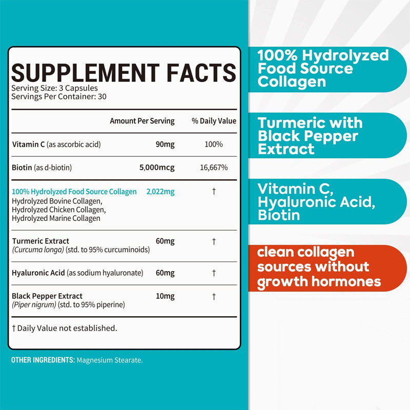 OEM Private Label Supplemento di bellezza interna Collagene 6 in 1 Capsule Supplemento per la salute della pelle