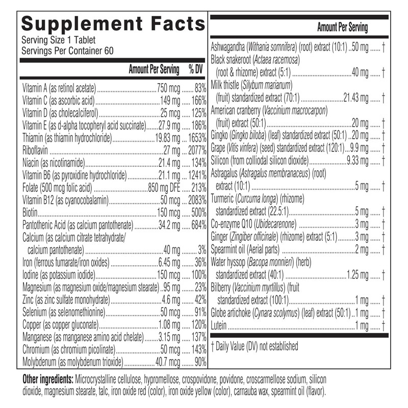 Supplemento giornaliero di multivitaminici per le donne Energia, stress e supporto immunitario Donne 50+ compresse di multivitaminici