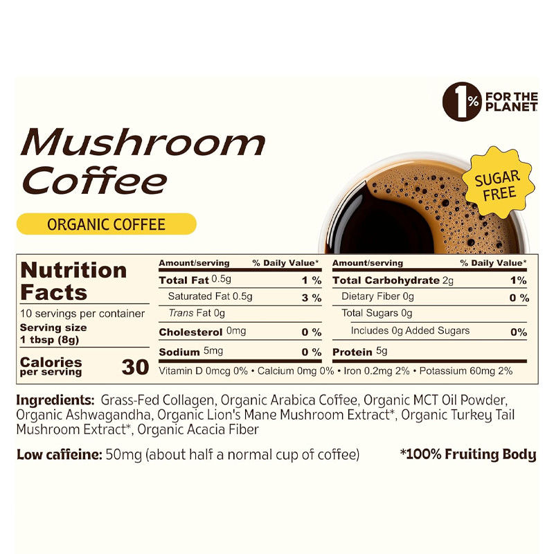 Caffè al fungo istantaneo biologico con collagene Olio MCT Digestione Supplemento di salute Funghi Caffè in polvere