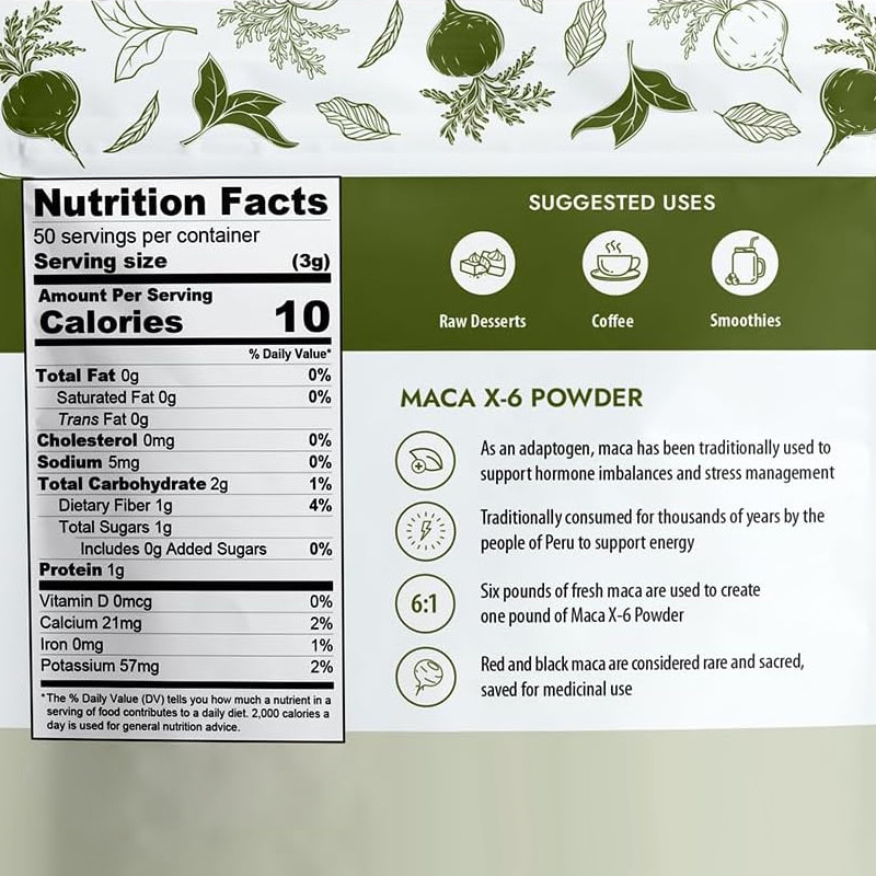 Maca organica X-6 Polvere nera e rossa Potenziatore di energia naturale per uomini e donne Polvere di radice di maca