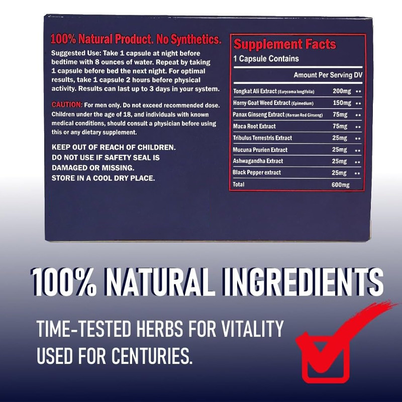 Supplemento a base di erbe per gli uomini Erba di capra cornuta Tongkat Ali Ginseng Capsule di radice di maca Azione rapida Pillole di potenziamento maschile