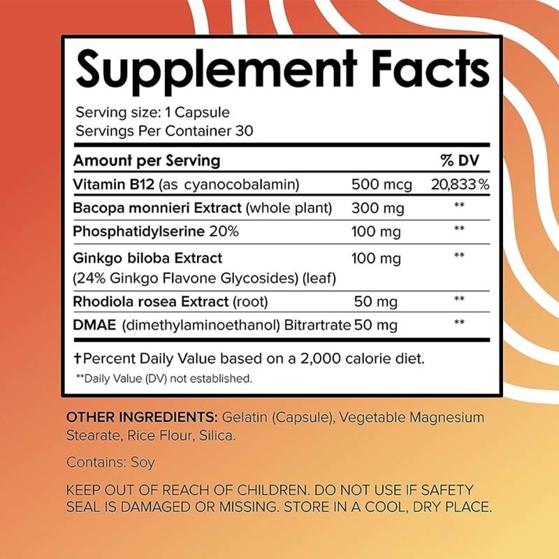 Supporto OEM Vitamine vitali Supplementi cerebrali per la memoria Vitamina B12 Capsule cerebrali
