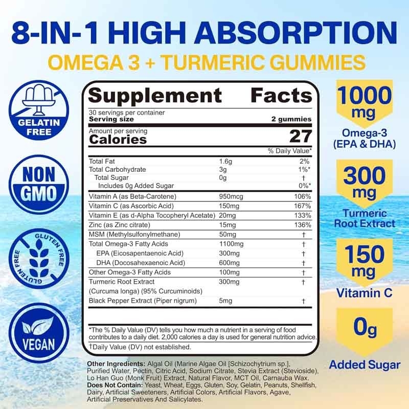 Supporto OEM DHA Vitamina A C E Zinco Curcuma per adulti Omega-3 gomme liquide