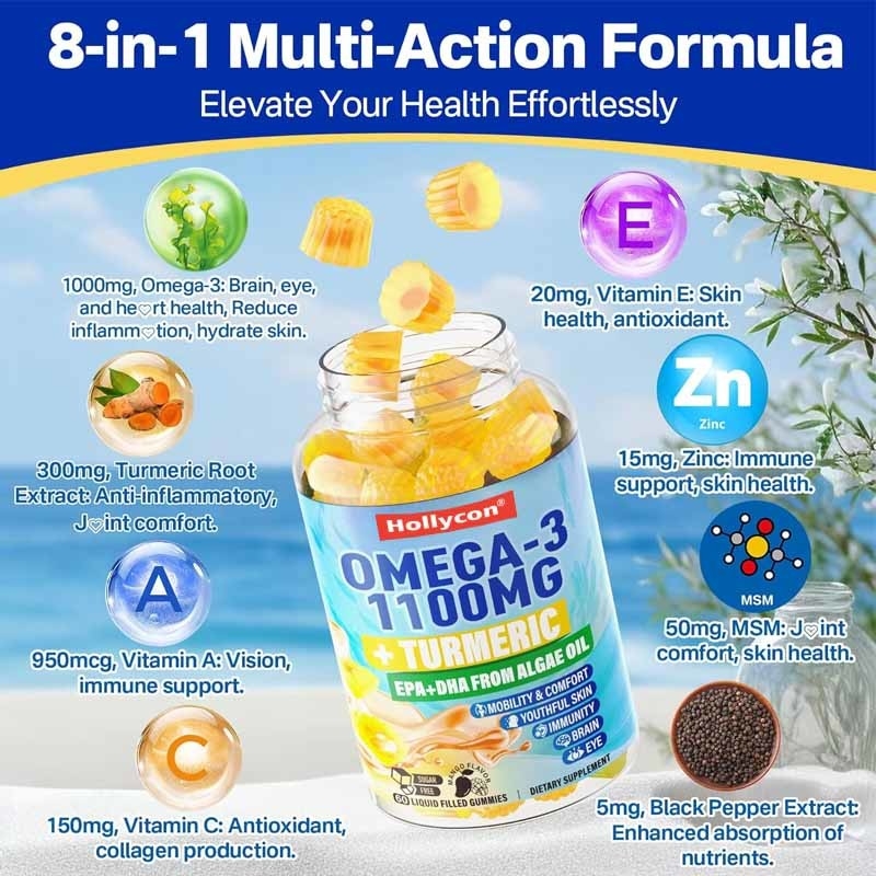 Supporto OEM DHA Vitamina A C E Zinco Curcuma per adulti Omega-3 gomme liquide