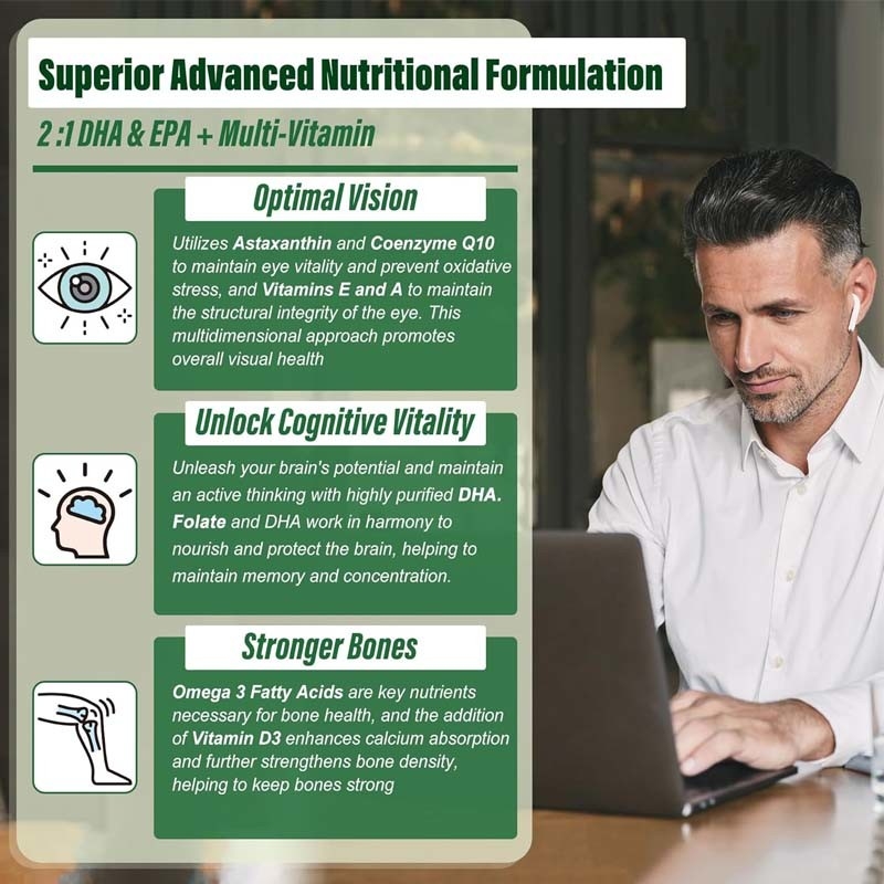 Supporto OEM DHA Vitamina E A D3 per le articolazioni dell'occhio e del cervello Alghe Omega-3 2200mg gomme