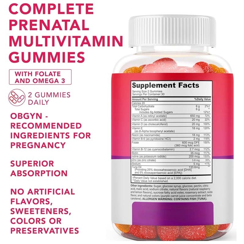 OEM DHA Folato Vitamina B C D Per il supporto fetale e neurale Gravidanza gomme prenatali