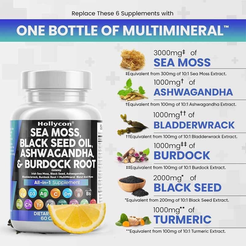 OEM Ashwagandha Curcuma Vitamina C D3 per adulti Muschio marino Capsule di olio di semi neri