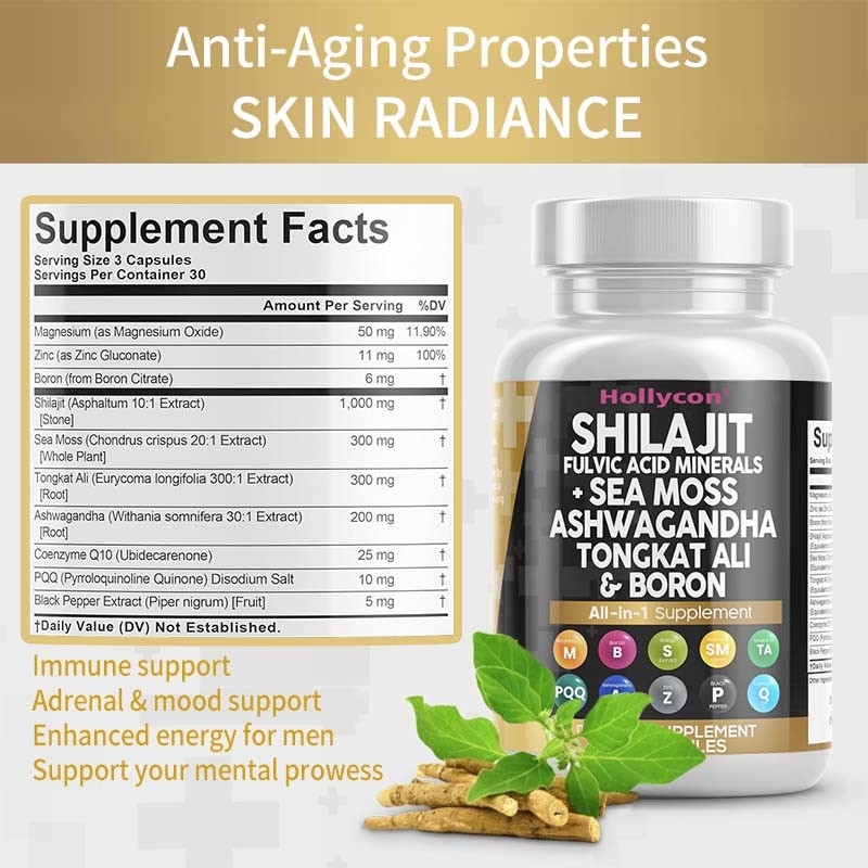 OEM Ashwagandha Tongkat Ali Borone Magnesio Per Uomini Fulvic Acid Shilajit Capsule