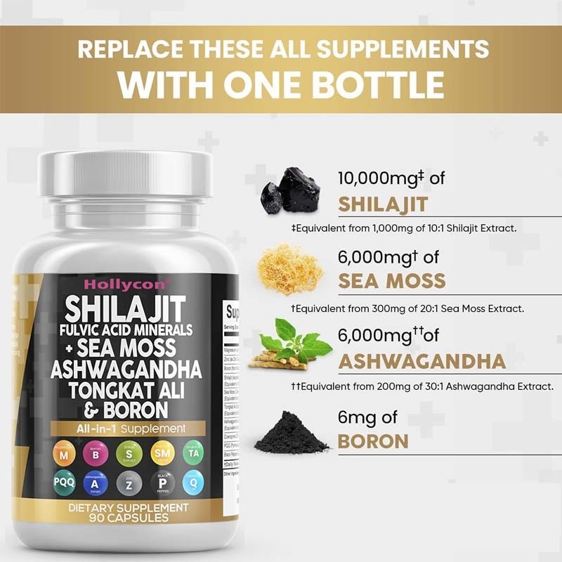 OEM Ashwagandha Tongkat Ali Borone Magnesio Per Uomini Fulvic Acid Shilajit Capsule