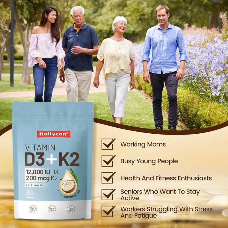 OEM Assorbimento di calcio Osso Immunità e salute del cuore Vitamina D3 K2 olio di cocco Softgels