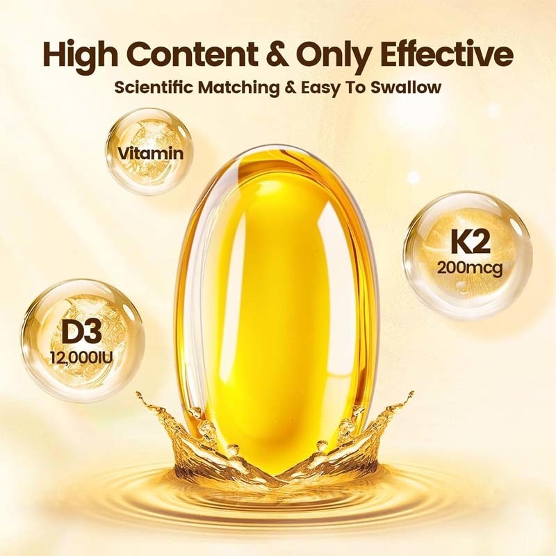 OEM Assorbimento di calcio Osso Immunità e salute del cuore Vitamina D3 K2 olio di cocco Softgels