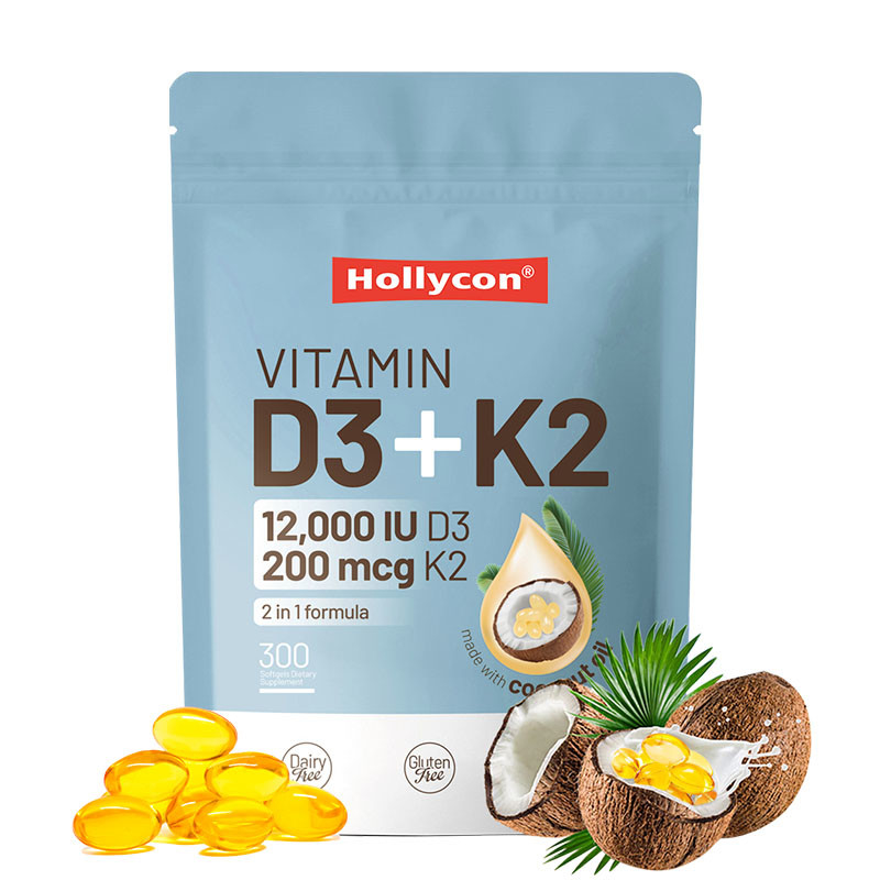 OEM Assorbimento di calcio Osso Immunità e salute del cuore Vitamina D3 K2 olio di cocco Softgels