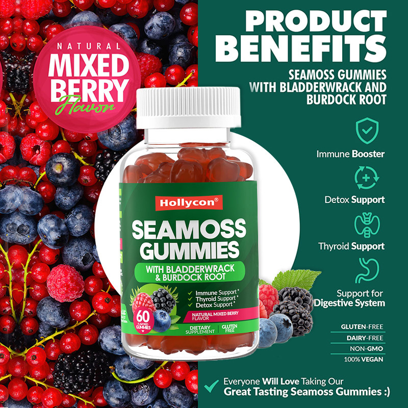 Gumi di muschio di mare irlandese 1000mg Bladderwrack Muschio di mare gommi per il supporto digestivo