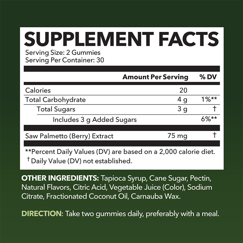 Saw Palmetto Gummies per la salute del cuoio capelluto 75mg Saw Palmetto Extract per il supporto dei capelli