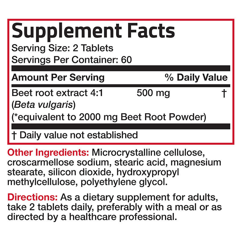 500 mg Estratto di radice di barbabietola biologica