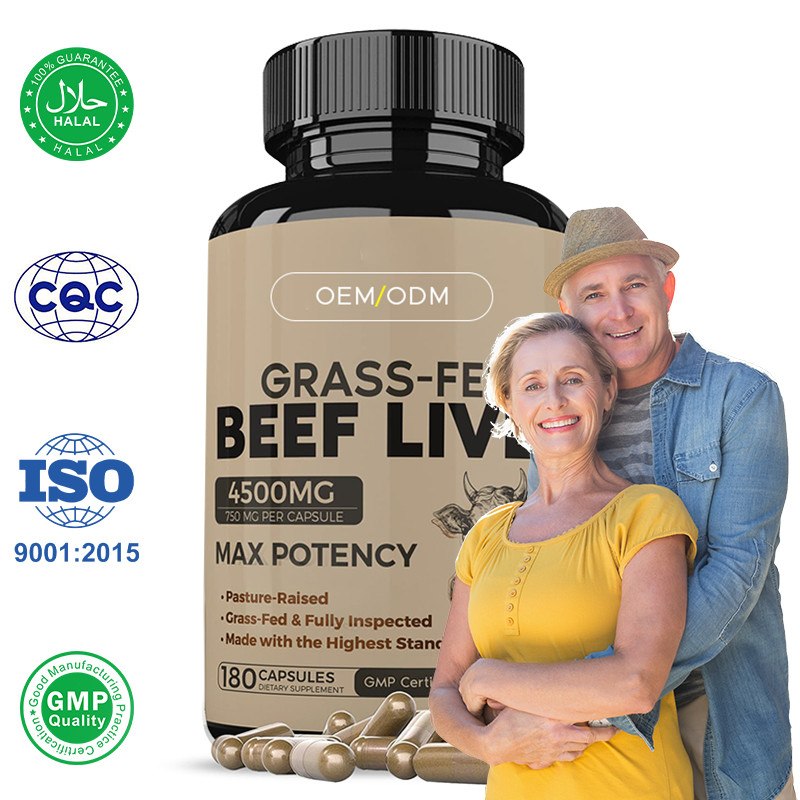 Capsule di fegato di manzo essiccato alimentato con erba per uomini e donne Capsule di fegato di manzo