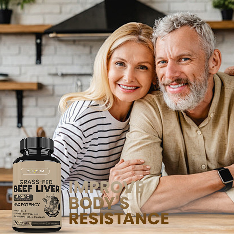 Capsule di fegato di manzo essiccato alimentato con erba per uomini e donne Capsule di fegato di manzo