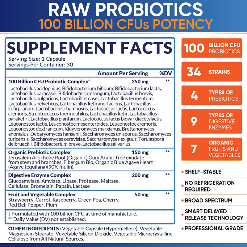Probiotici organici Capsule dure per rafforzare il sistema immunitario Complesso prebiotico organico