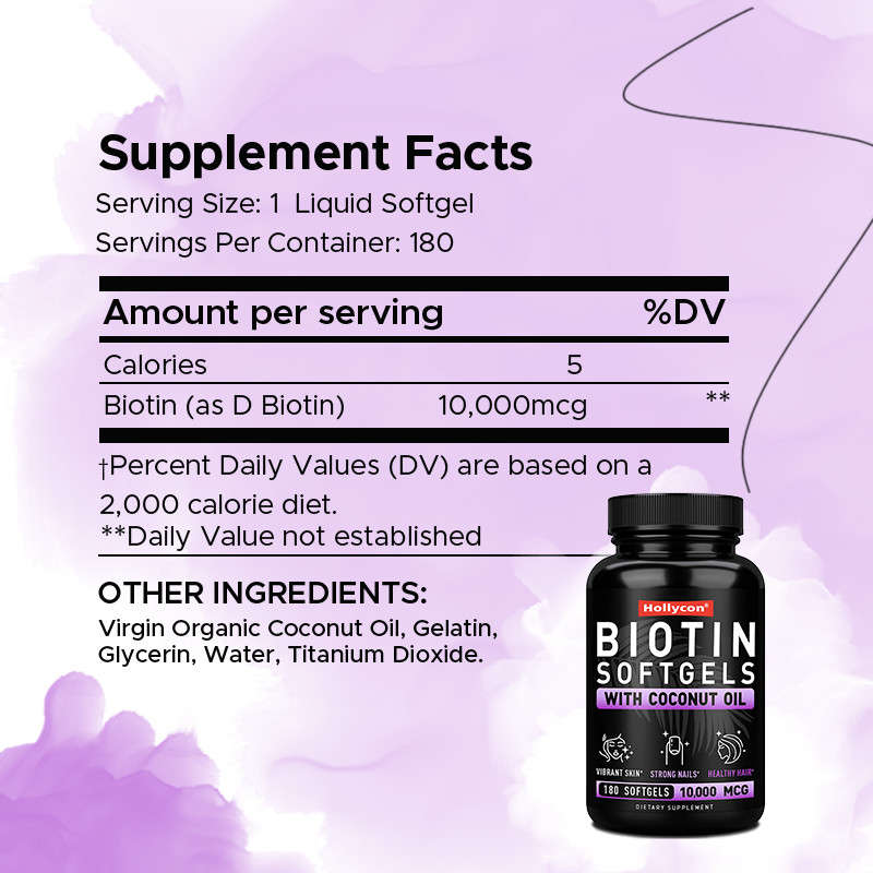 OEM Biotina Softgels per unghie forti Biotina con olio di cocco per capelli Biotina Softgels