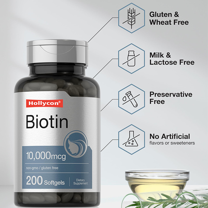Supplemento di biotina per la salute dei capelli 10.000 mcg Biotina Softgels per la salute capelli e unghie