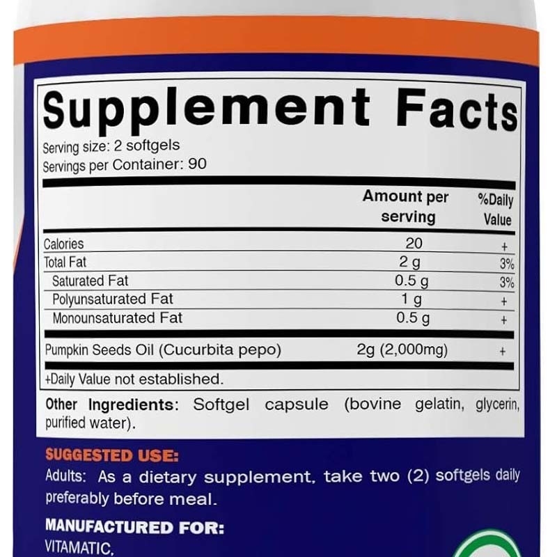 OEM Olio di semi di zucca Softgels per promuovere la salute del cuoio capelluto 2000 mg Olio di semi di zucca
