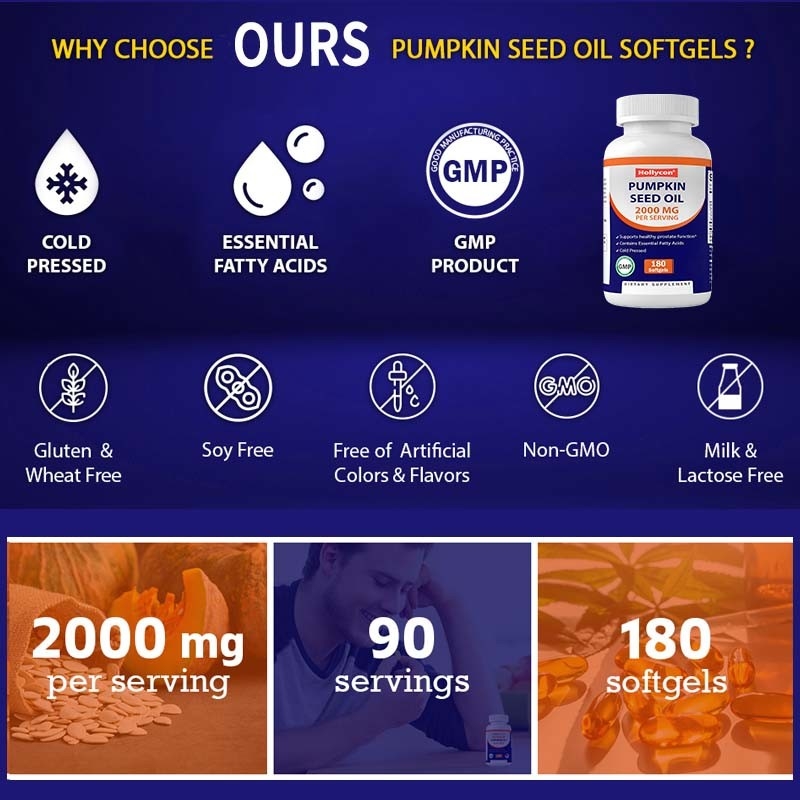OEM Olio di semi di zucca Softgels per promuovere la salute del cuoio capelluto 2000 mg Olio di semi di zucca