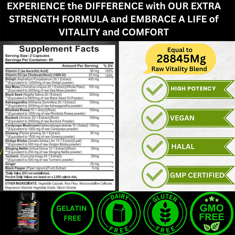 OEM Organic Pure Himalayan Shilajit Capsule per il supporto immunitario