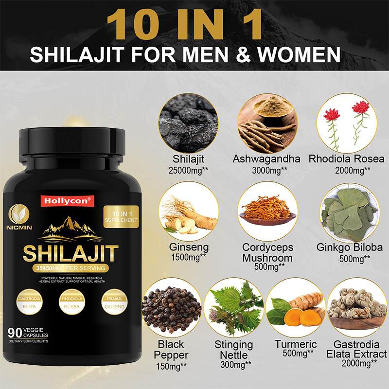 Supplemento di Shilajit Organico dell'Himalaya per il Supporto Immunitario 25000mg Capsule di Shilajit