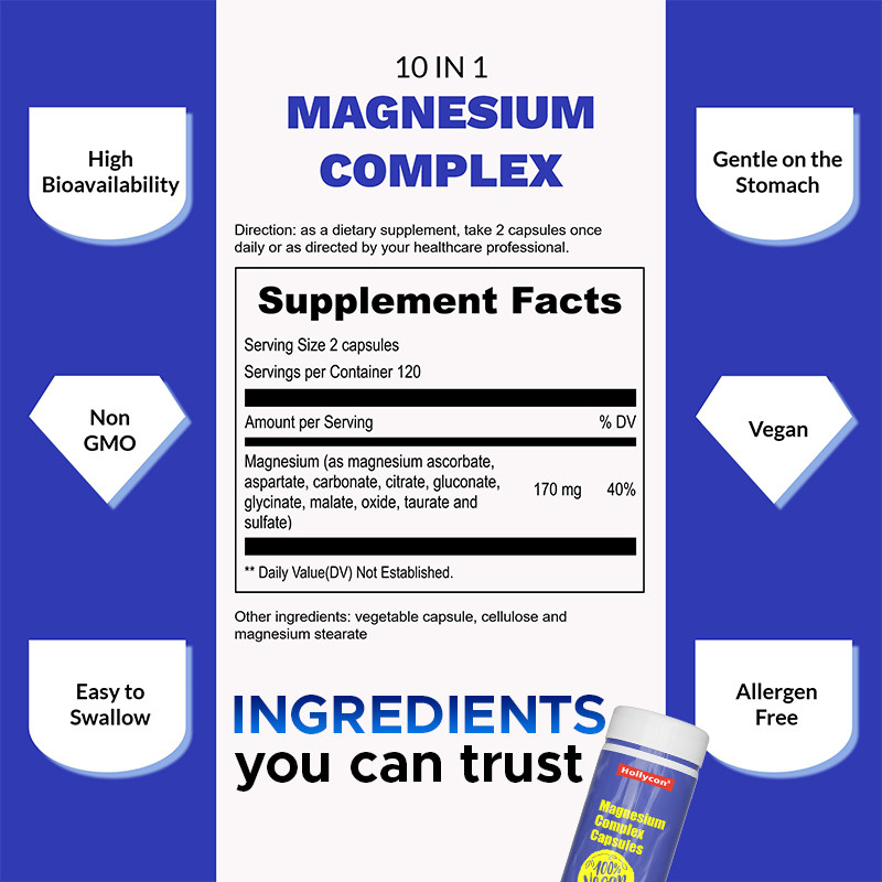 Supplemento di magnesio per il sostegno calmo Capsule complesse di magnesio per il supporto osseo