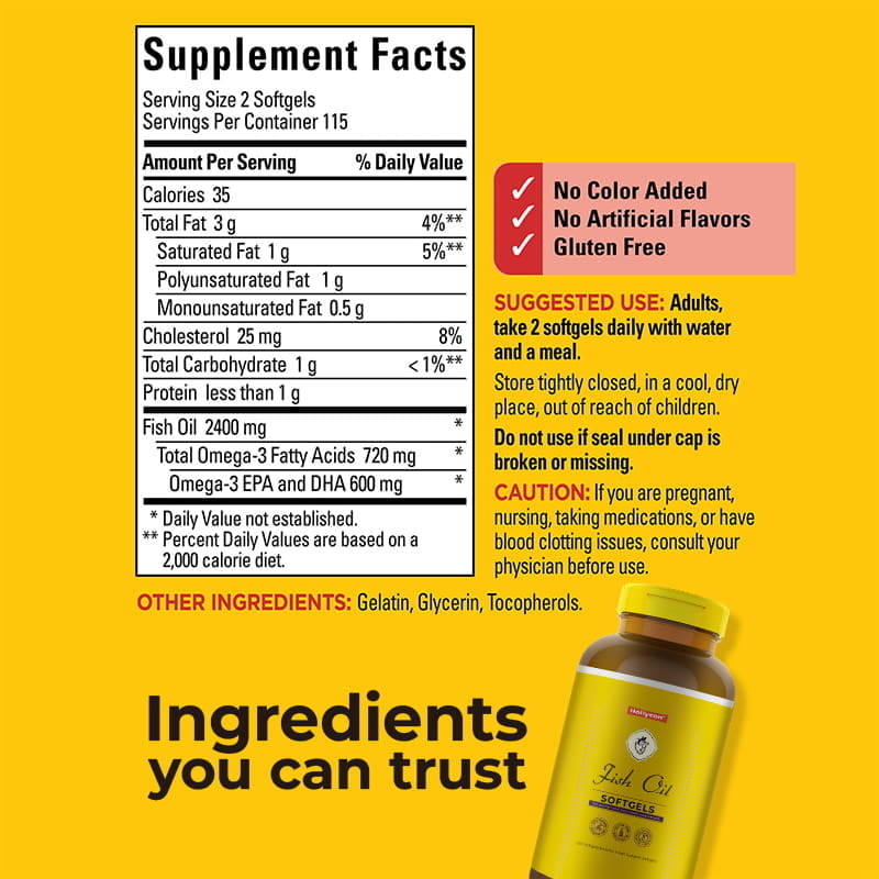 Olio di pesce Omega 3 Supplementi 1200 mg Softgels Omega 3 Olio di pesce per un cuore sano Supporto 230 Softgels 115 Assunzione giornaliera