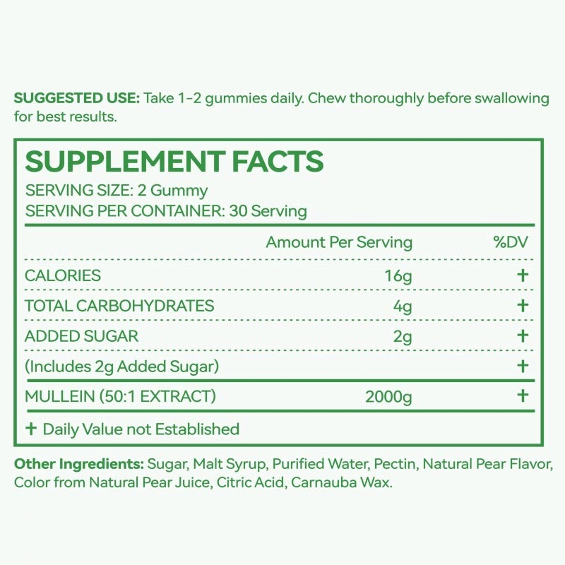 Estratto di foglie di verbasco premium per polmoni 2000mg, caramelle gommose al verbasco, disintossicazione polmonare, supporto respiratorio, digestivo e immunitario