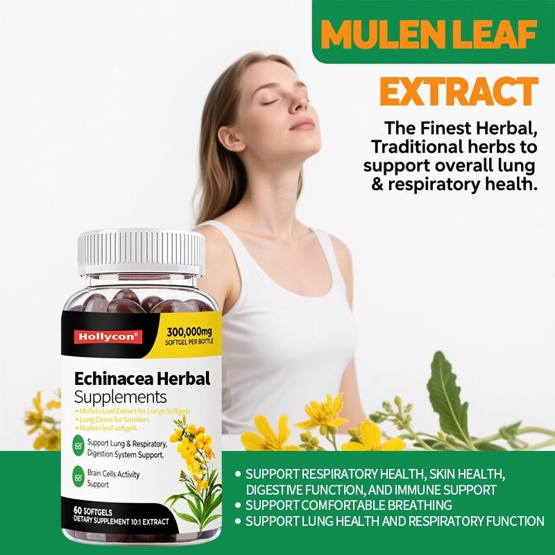 Estratto di foglie di mullein per i polmoni Softgels, disintossicazione polmonare per i fumatori, pulmonare pulire supporto respiratorio polmonare, integratori a base di erbe, vegano, non OGM, supporto immunitario digestivo, 180-count, 180 giorni di fornitura