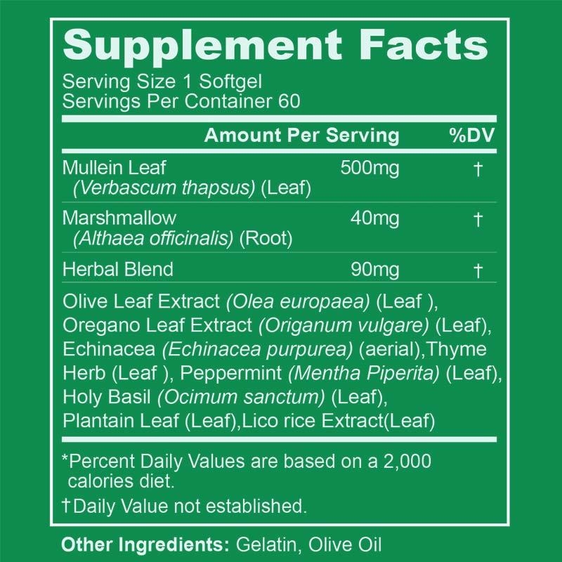 Estratto di foglie di mullein per i polmoni Softgels, disintossicazione polmonare per i fumatori, pulmonare pulire supporto respiratorio polmonare, integratori a base di erbe, vegano, non OGM, supporto immunitario digestivo, 180-count, 180 giorni di fornitura